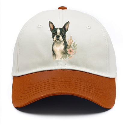 Boston Terrier with tuxedo markings, perky ears, paw up giving sass - Two Tone Cap - Orange
