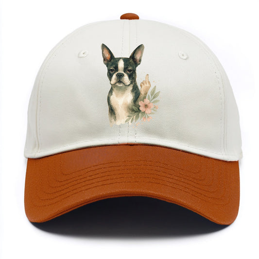 Boston Terrier with tuxedo markings, perky ears, paw up giving sass - Two Tone Cap - Orange