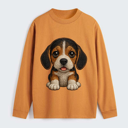 Baby Beagle Puppy - tricolor coat, long droopy ears, big pleading eyes, - Classic Long Sleeve Shirt - Orange