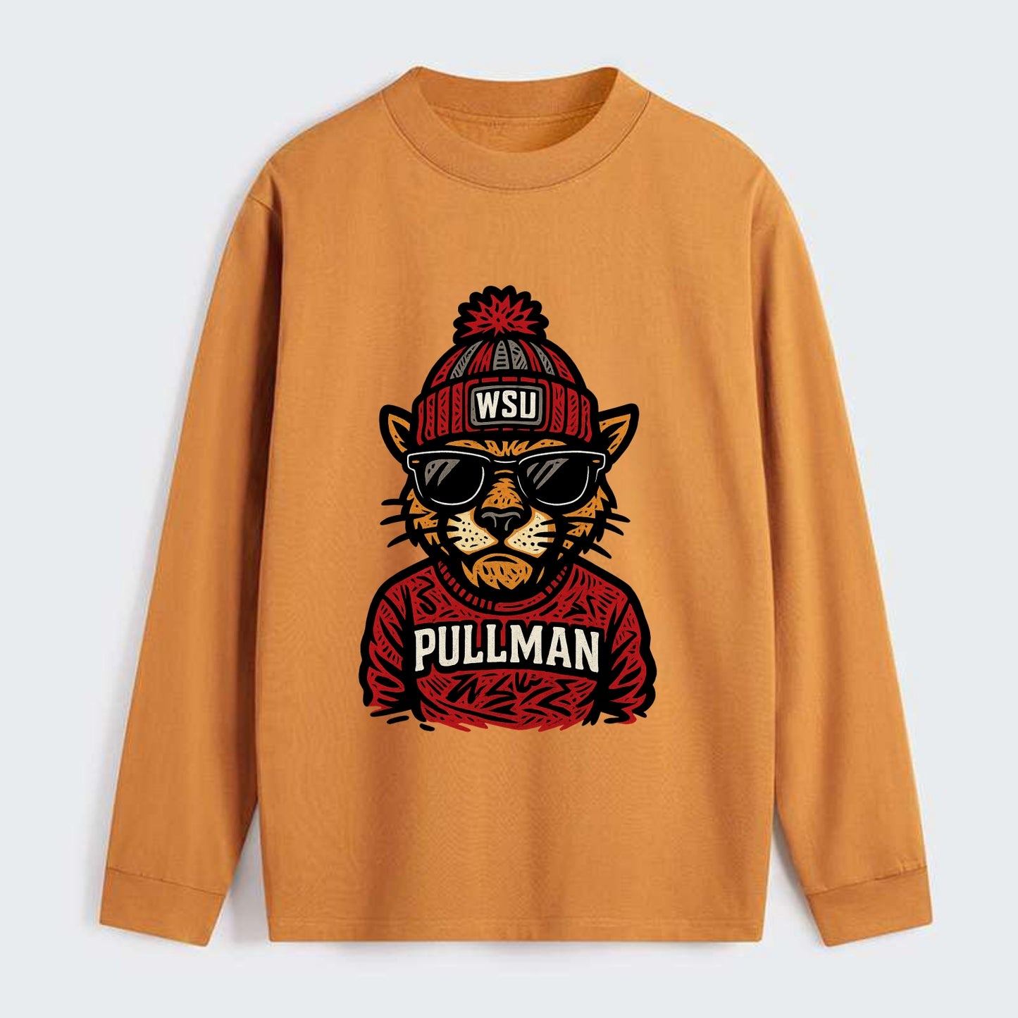 Pullman Cougar wearing Washington State beanie with WSU patch - Classic Long Sleeve Shirt - Orange