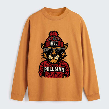Pullman Cougar wearing Washington State beanie with WSU patch - Classic Long Sleeve Shirt - Orange