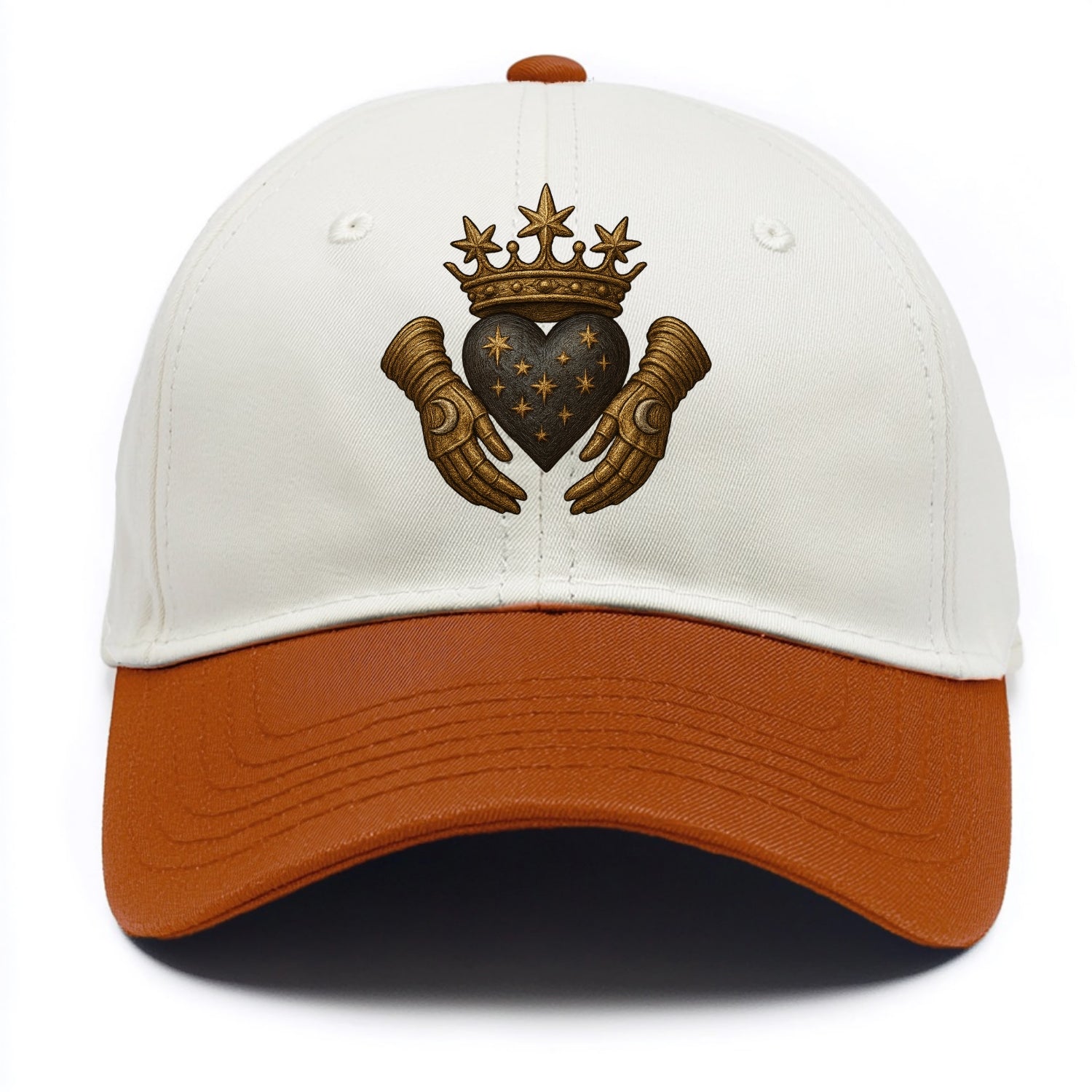 Ice crystal crown framing a frosted heart with fur-trimmed winter hands embracing it. - Two Tone Cap - Orange