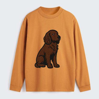Field Spaniel - Liver colored embroidered sitting design - Classic Long Sleeve Shirt - Orange