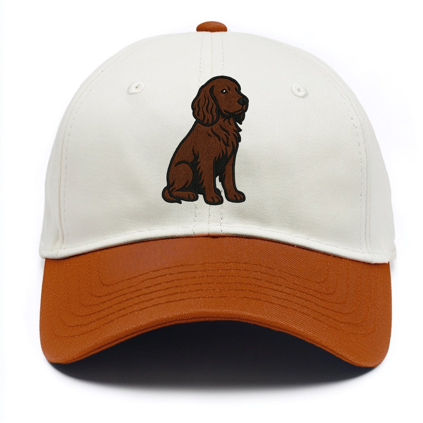 Field Spaniel - Liver colored embroidered sitting design - Two Tone Cap - Orange
