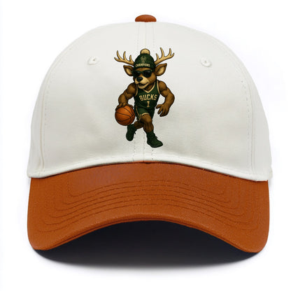 Milwaukee Buck Deer wearing Bucks green and cream beanie with antlers and wayfarer - Two Tone Cap - Orange