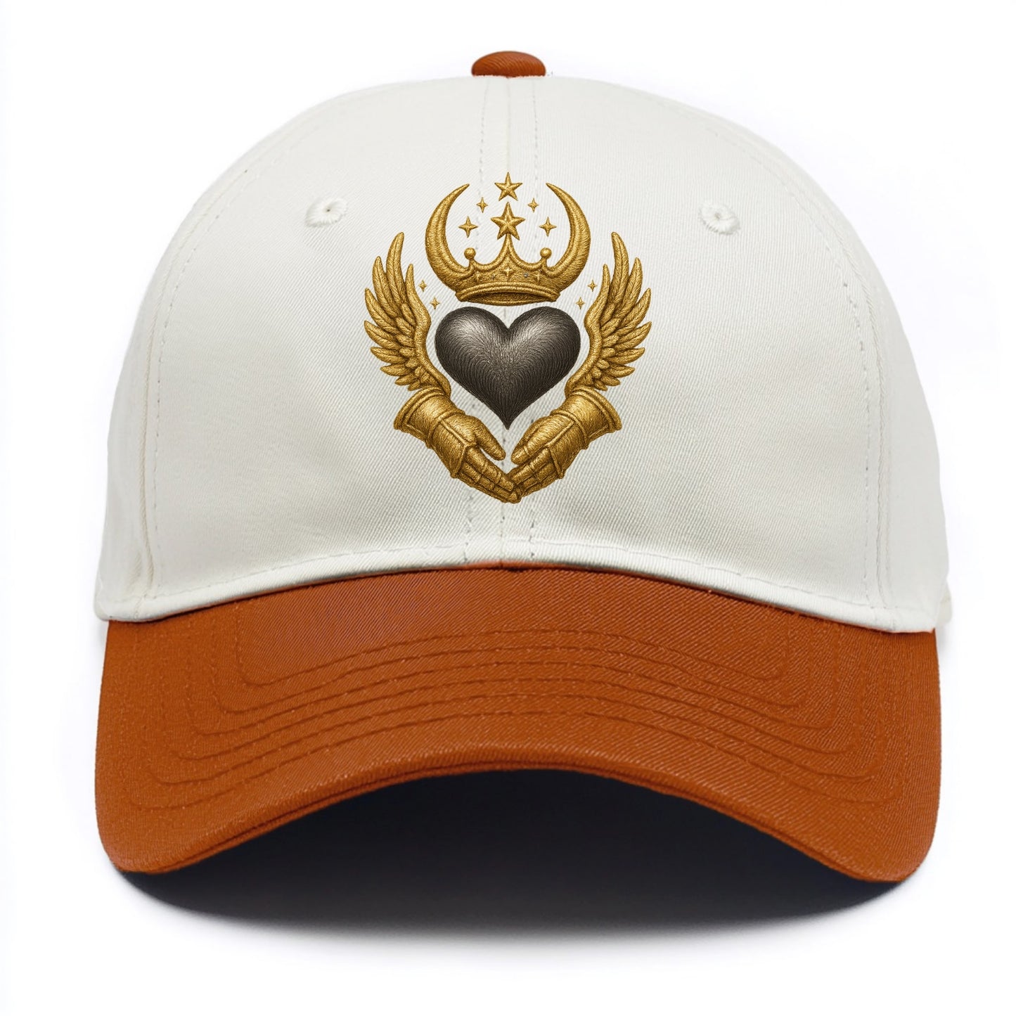 Nordic knotwork crown supporting a frosted steel heart with mittened hands - Two Tone Cap - Orange
