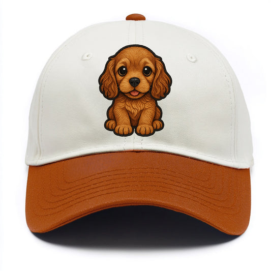 Baby Cocker Spaniel Puppy - long wavy ears, soulful eyes, silky coat, front-facing, - Two Tone Cap - Orange