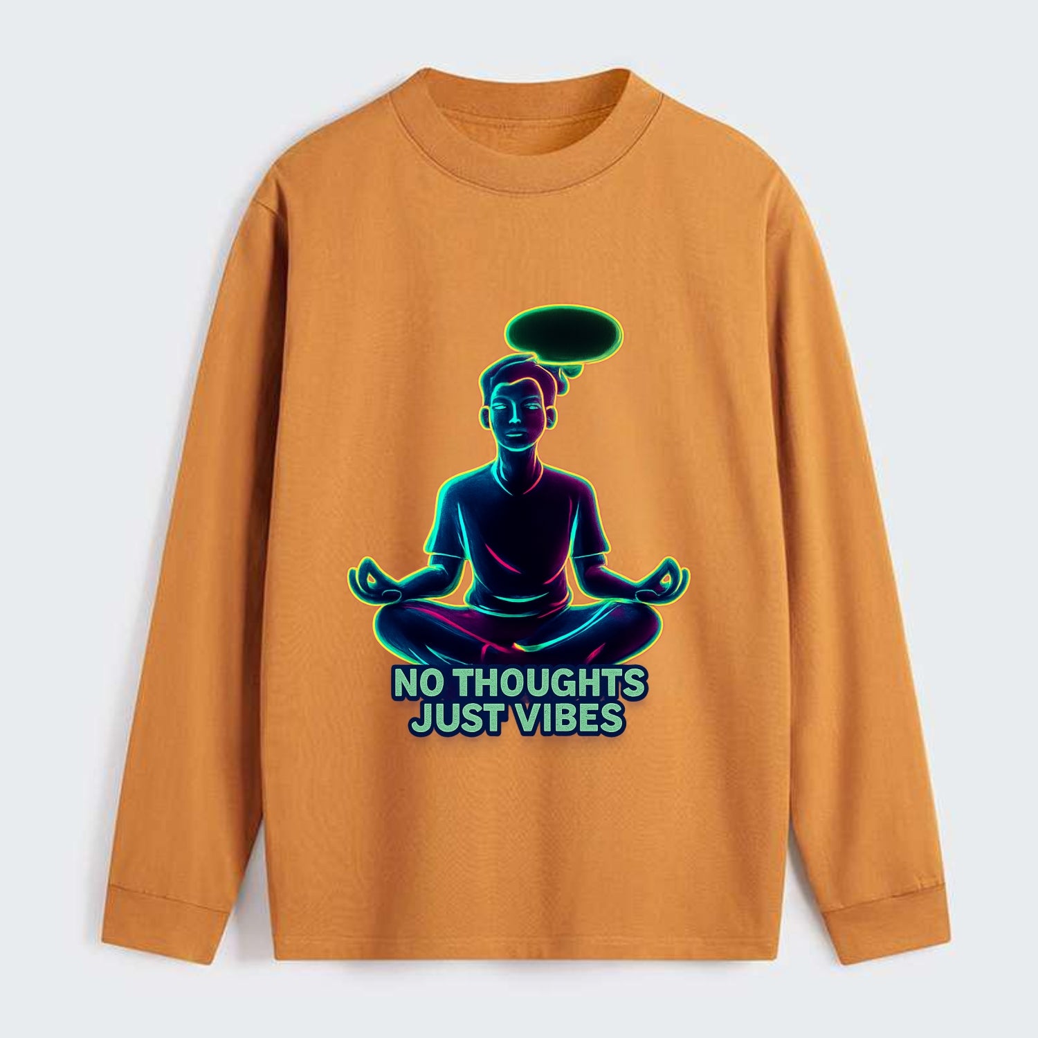 Peaceful floating figure with empty thought bubble - "no thoughts just - Classic Long Sleeve Shirt - Orange