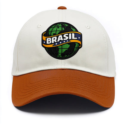BRAZILIAN FLAG GLOBE - green globe with banner in green yellow blue , Brasil - Two Tone Cap - Orange