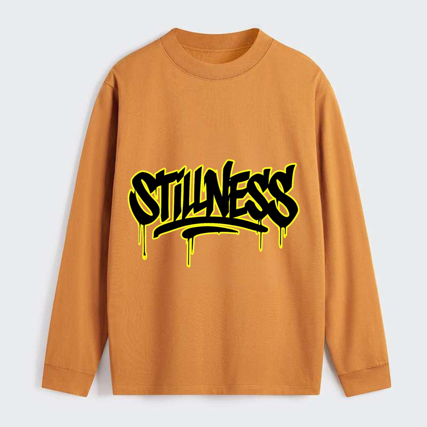 Bold typography design - "STILLNESS" - quiet power, peaceful presence - Classic Long Sleeve Shirt - Orange