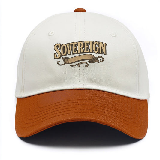 Bold typography design - "SOVEREIGN" - self-ruled, autonomous, in control - Two Tone Cap - Orange