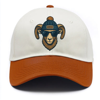 Colorado Rocky Mountain Bighorn Sheep wearing Denver beanie with pom pom and - Two Tone Cap - Orange