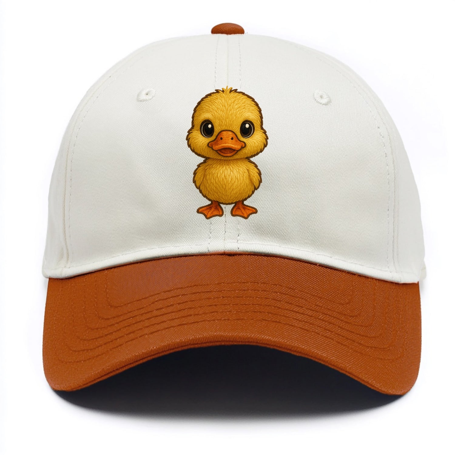 Baby Duck Duckling - yellow fluffy, orange beak, bright eyes, front-facing, quack - Two Tone Cap - Orange