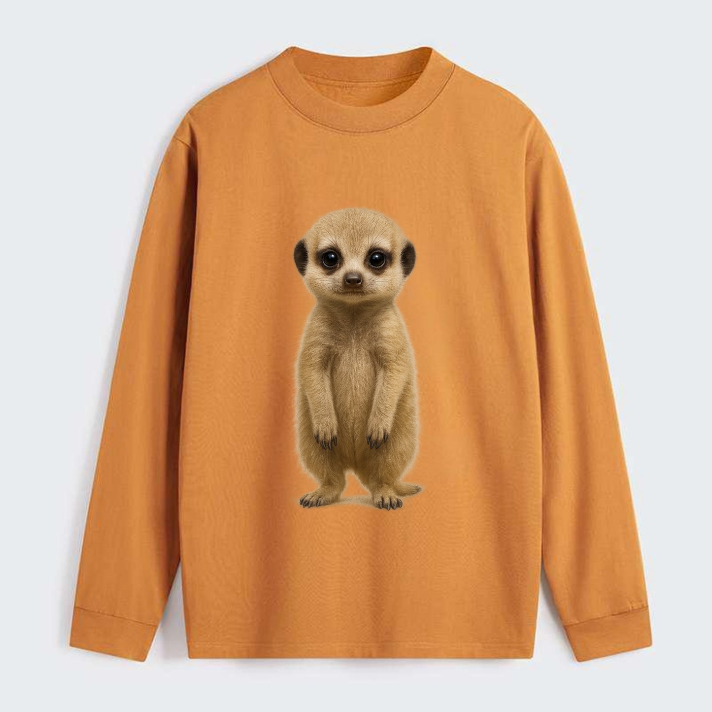 Baby Meerkat - tan fur, dark eye patches, alert stance, bright eyes, - Classic Long Sleeve Shirt - Orange