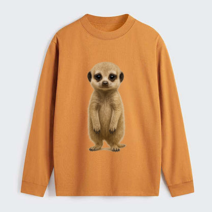 Baby Meerkat - tan fur, dark eye patches, alert stance, bright eyes, - Classic Long Sleeve Shirt - Orange