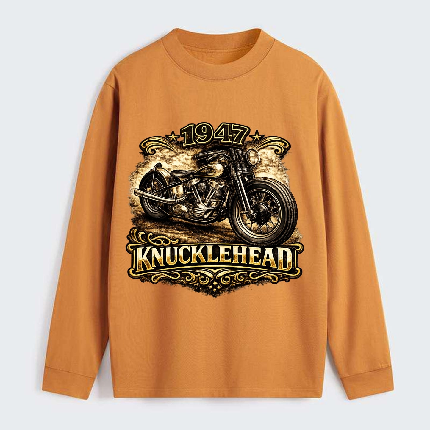 1947 Knucklehead Bobber - Classic Long Sleeve Shirt - Orange