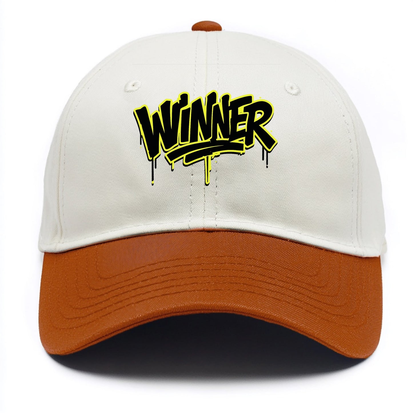Bold typography design - "WINNER" - victorious mindset, champion - Two Tone Cap - Orange
