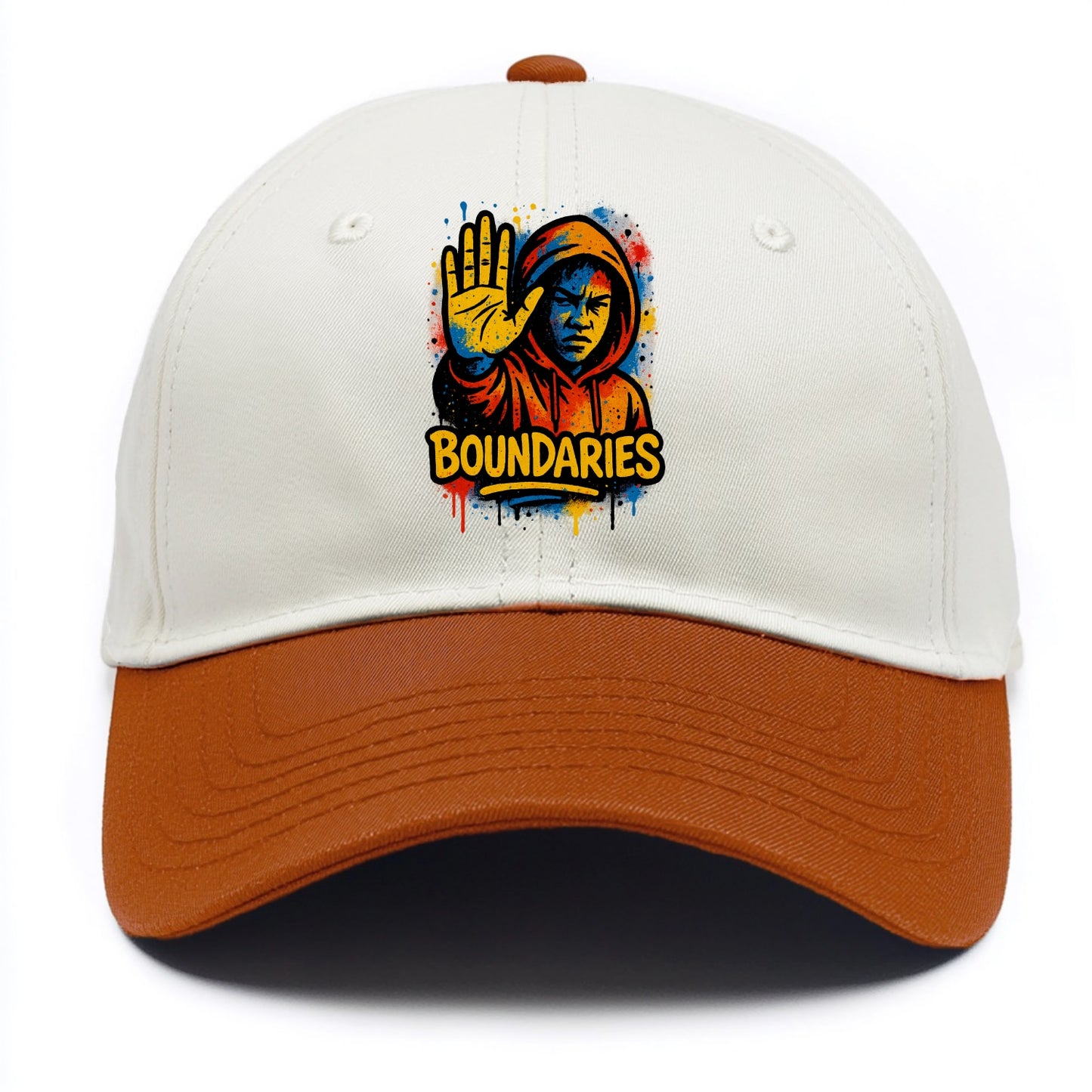 Person holding up hand in "stop" gesture - setting boundaries concept, - Two Tone Cap - Orange