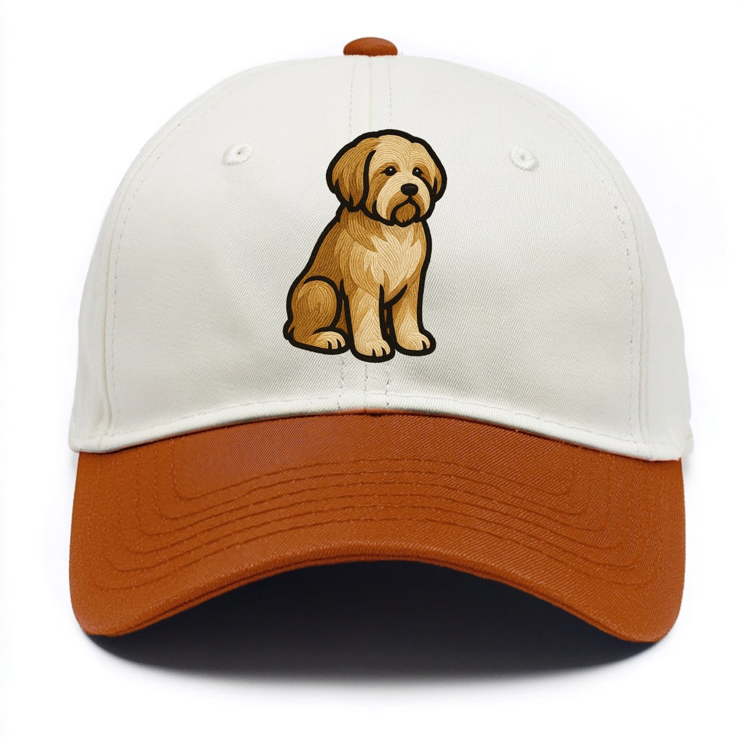 Tibetan Terrier - Gold and white embroidered sitting pose - Two Tone Cap - Orange