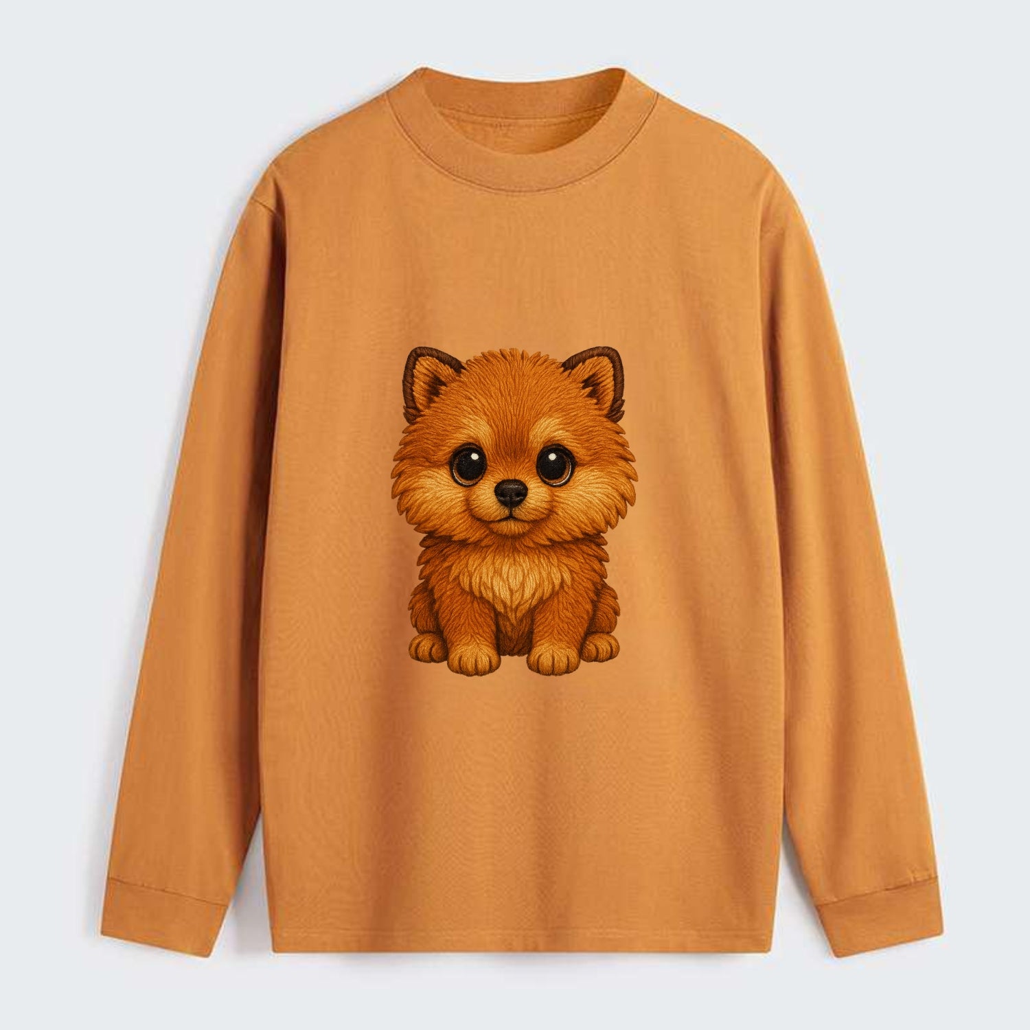 Baby Pomeranian Puppy - fluffy orange ball, fox face, tiny body, bright - Classic Long Sleeve Shirt - Orange