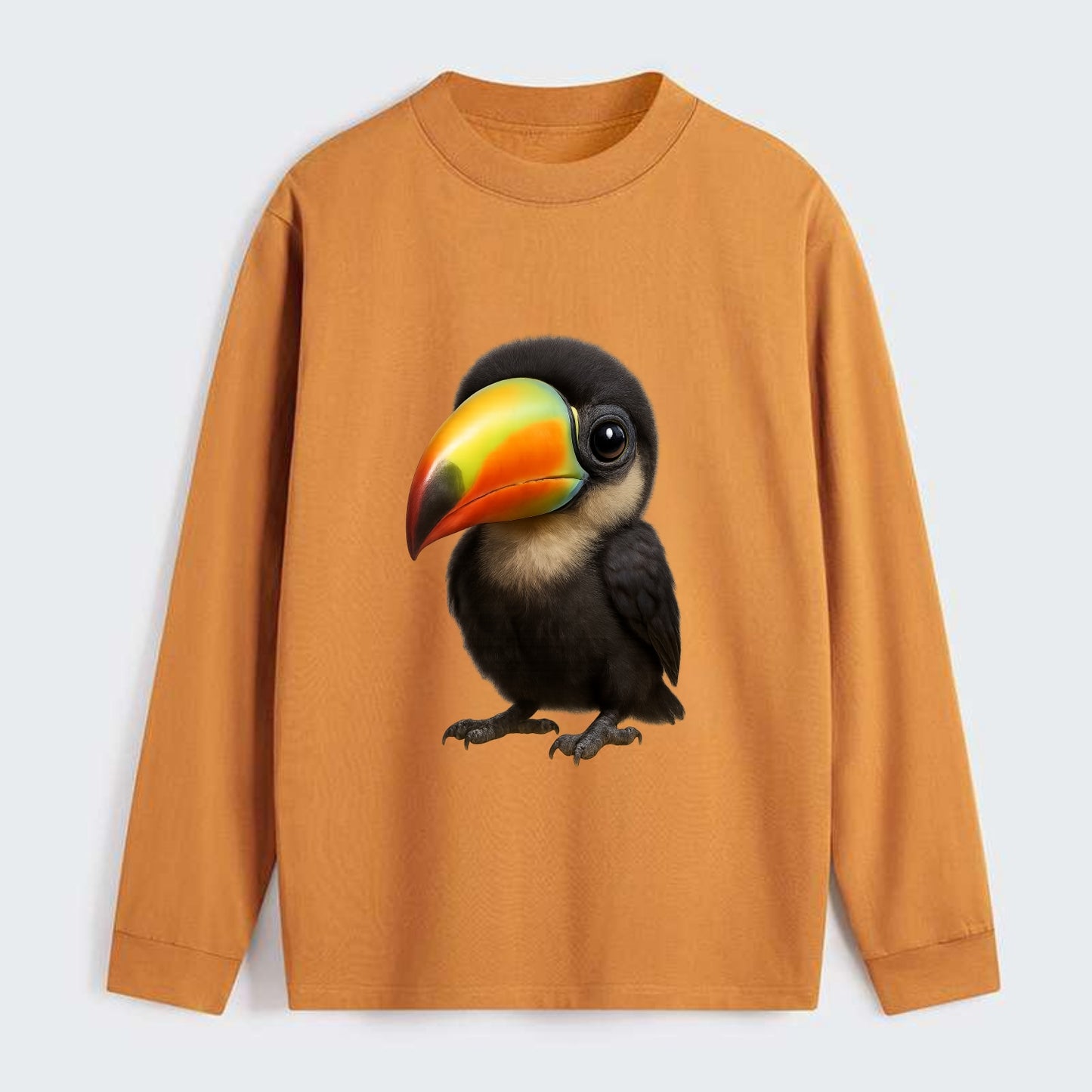 Baby Toucan - oversized colorful beak, black feathers, bright eyes, - Classic Long Sleeve Shirt - Orange