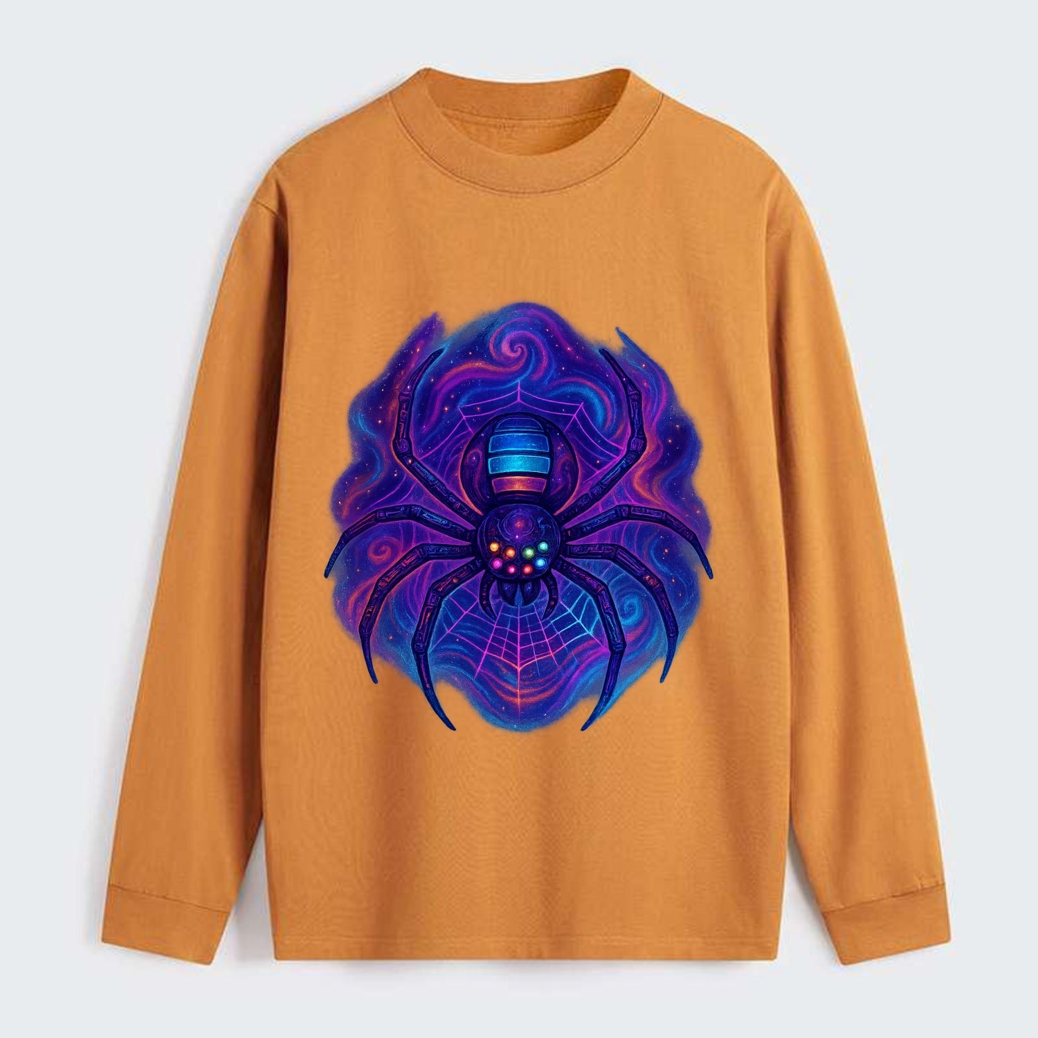 Tech spider with legs showing circuit board patterns, web glowing in - Classic Long Sleeve Shirt - Orange