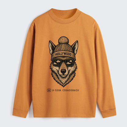 LA Coyote wearing Hollywood beanie with pom pom and wayfarer sunglasses - Classic Long Sleeve Shirt - Orange