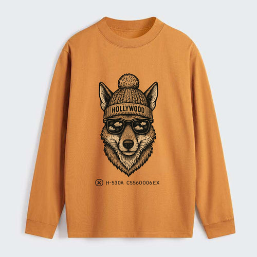 LA Coyote wearing Hollywood beanie with pom pom and wayfarer sunglasses - Classic Long Sleeve Shirt