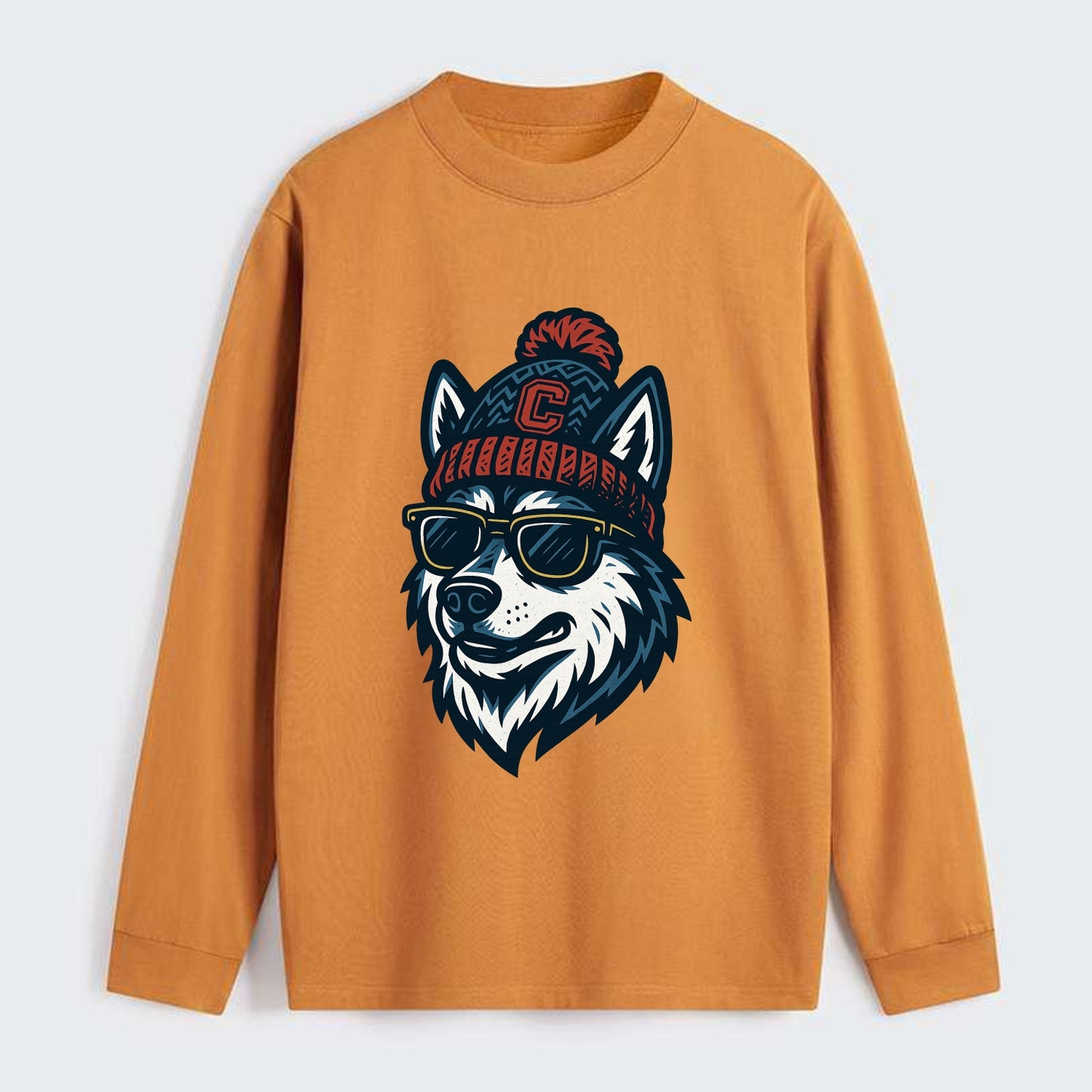 Storrs Husky wearing UConn beanie with C patch - Classic Long Sleeve Shirt - Orange