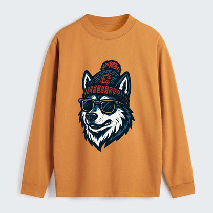 Storrs Husky wearing UConn beanie with C patch - Classic Long Sleeve Shirt - Orange