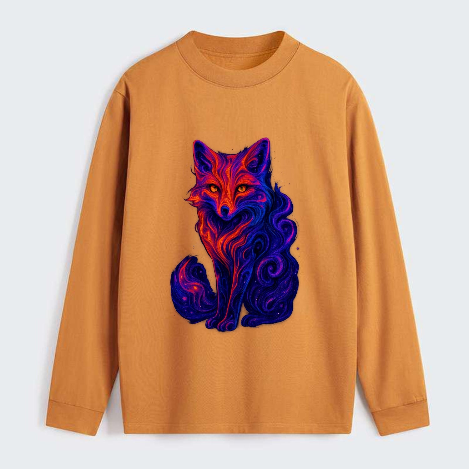 Clever fox with tail dissolving into cosmic nebula swirls, orange to - Classic Long Sleeve Shirt - Orange