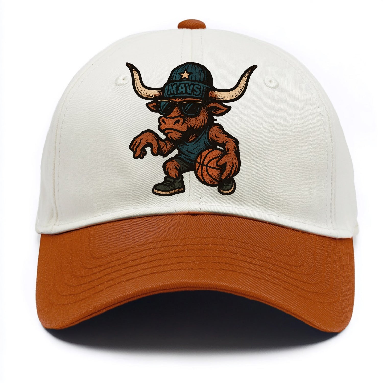 Texas Longhorn wearing Mavs beanie with lone star patch and wayfarer sunglasses - Two Tone Cap - Orange