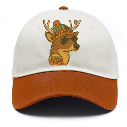 Georgia White-tailed Deer wearing Atlanta beanie with pom pom and wayfarer sunglasses - Two Tone Cap - Orange