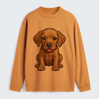 Baby Vizsla Puppy - golden rust coat, soulful eyes, athletic build, - Classic Long Sleeve Shirt - Orange