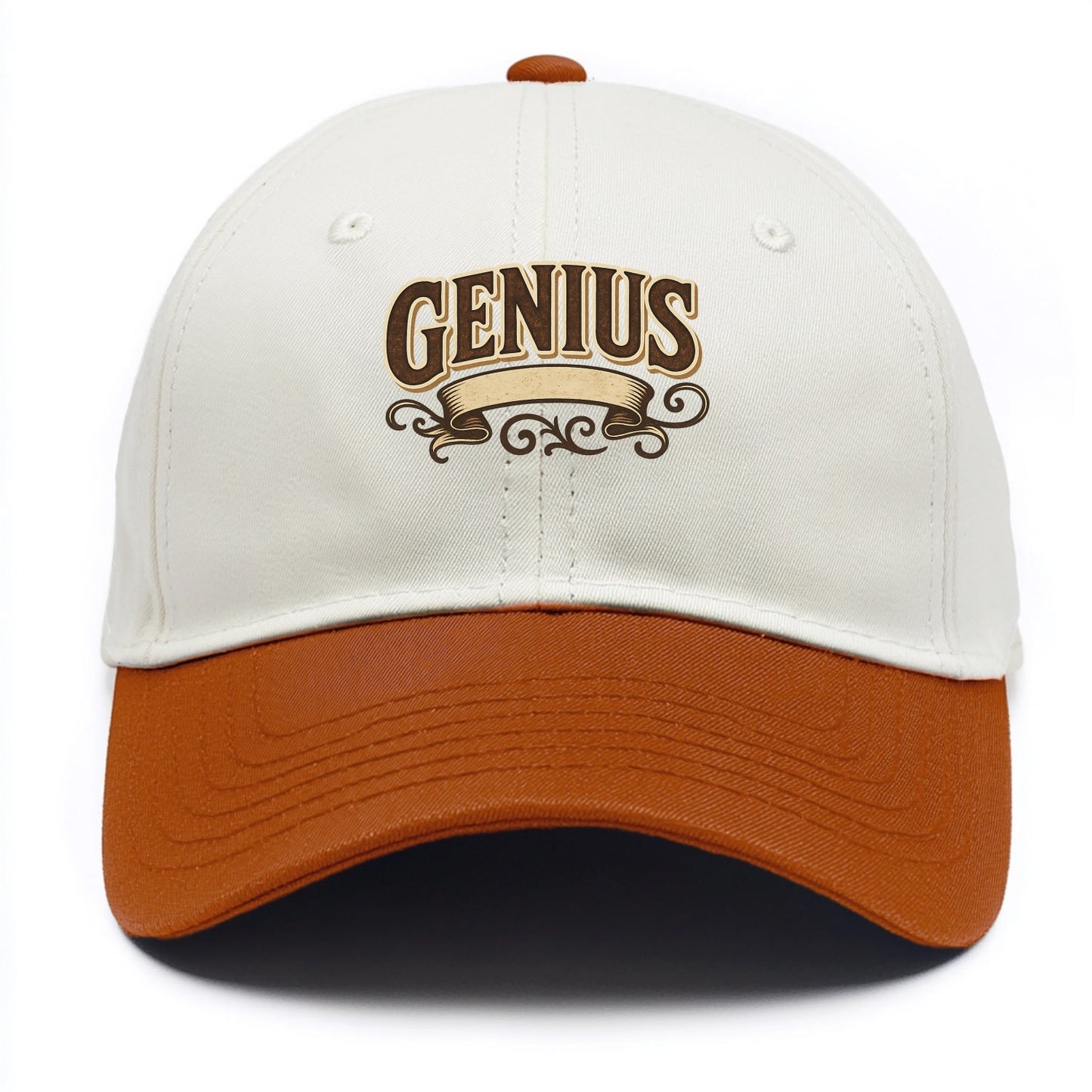 Bold typography design - "GENIUS" - exceptional intelligence, brilliance - Two Tone Cap - Orange