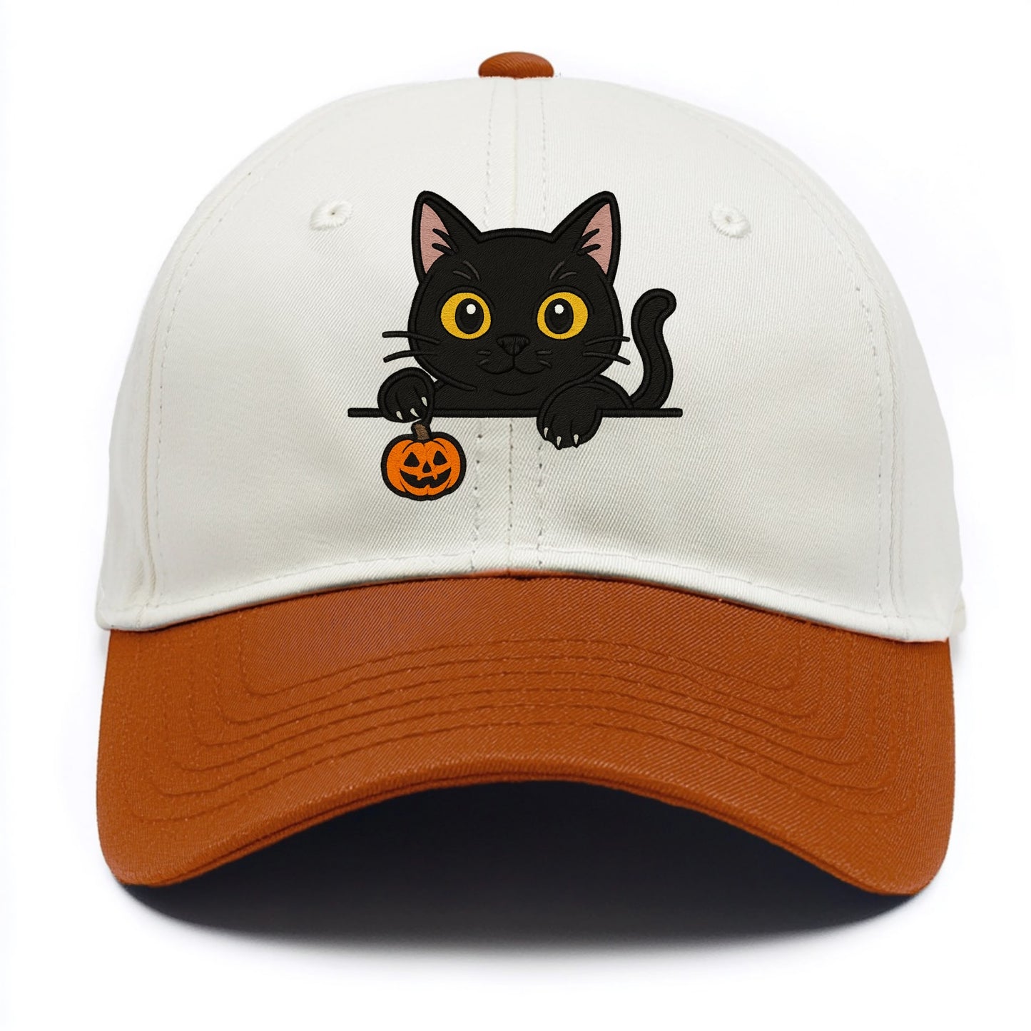Midnight the black cat poking tongue out playfully while peeking. - Two Tone Cap - Orange