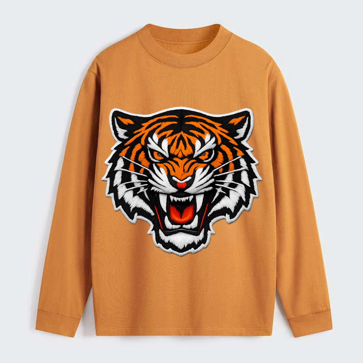 TIGER STRIPES FACE - fierce tiger face in orange, black and white , - Classic Long Sleeve Shirt - Orange