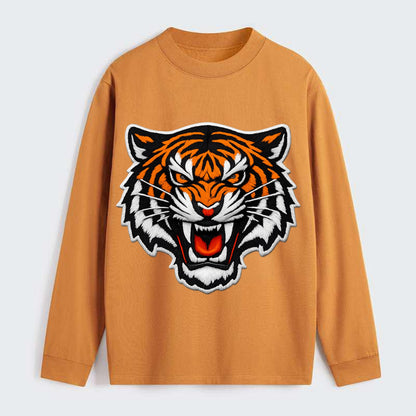 TIGER STRIPES FACE - fierce tiger face in orange, black and white , - Classic Long Sleeve Shirt - Orange