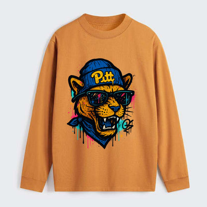 Pittsburgh Panther wearing Pitt beanie with script patch - Classic Long Sleeve Shirt - Orange