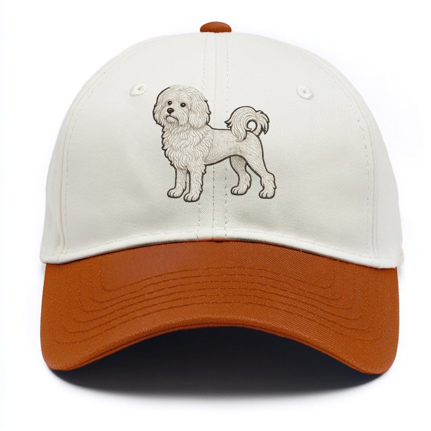 Löwchen - Little Lion Dog white embroidered pose - Two Tone Cap - Orange