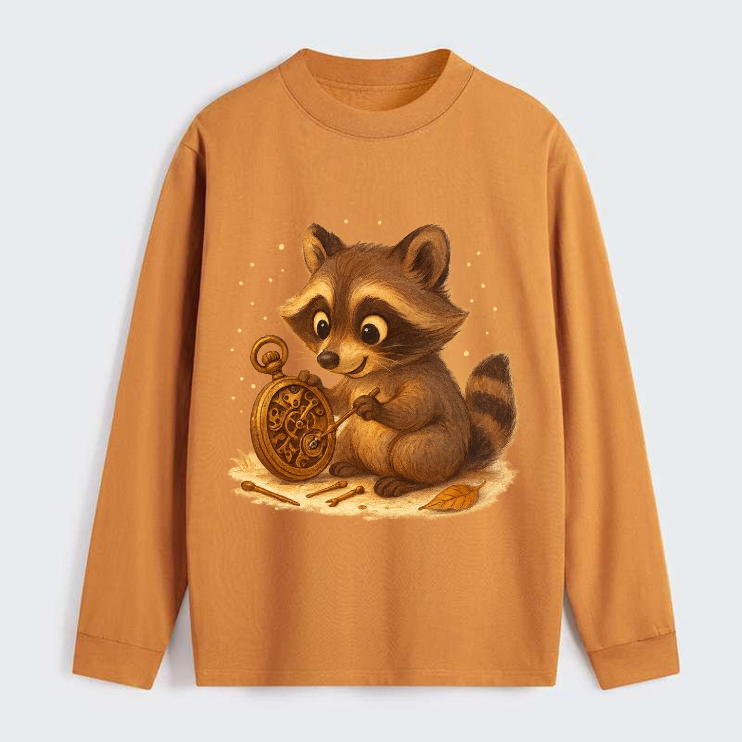 Raccoon tinkering with a steampunk pocket watch using tiny brass tools - Classic Long Sleeve Shirt - Orange