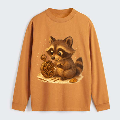 Raccoon tinkering with a steampunk pocket watch using tiny brass tools - Classic Long Sleeve Shirt - Orange
