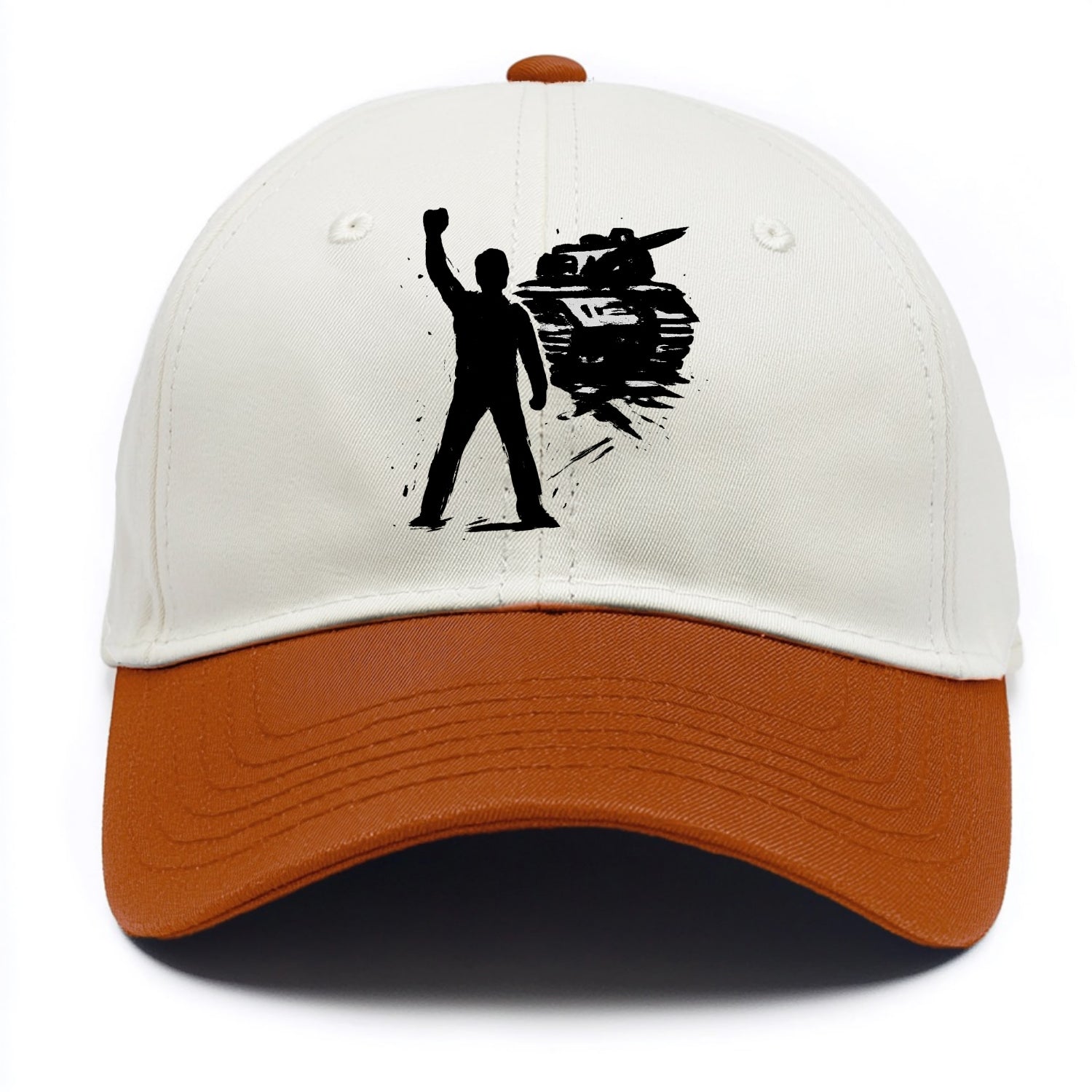 Single figure standing against tank - courage and resistance ink art - Two Tone Cap - Orange