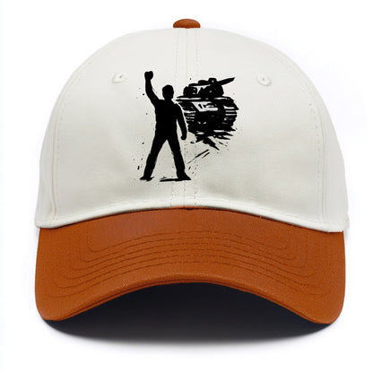 Single figure standing against tank - courage and resistance ink art - Two Tone Cap - Orange