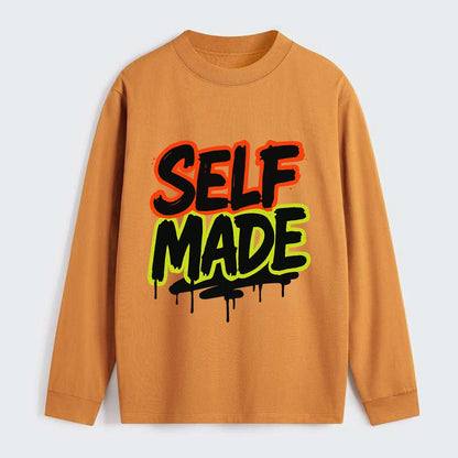 Bold typography design - "SELF MADE" - built from nothing, earned - Classic Long Sleeve Shirt - Orange