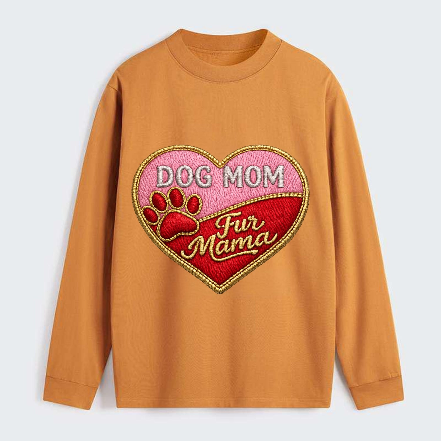 DOG MOM HEART - heart with paw print in pink and red , fur mama - Classic Long Sleeve Shirt - Orange