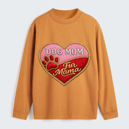 DOG MOM HEART - heart with paw print in pink and red , fur mama - Classic Long Sleeve Shirt - Orange