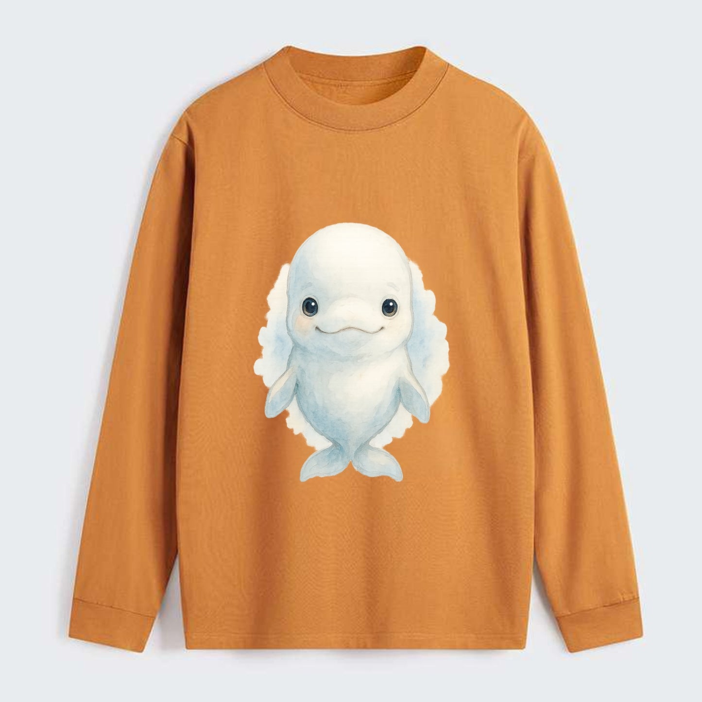 Baby Beluga Whale - pure white, rounded forehead, small eyes with big - Classic Long Sleeve Shirt - Orange