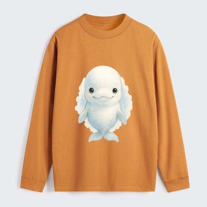 Baby Beluga Whale - pure white, rounded forehead, small eyes with big - Classic Long Sleeve Shirt - Orange