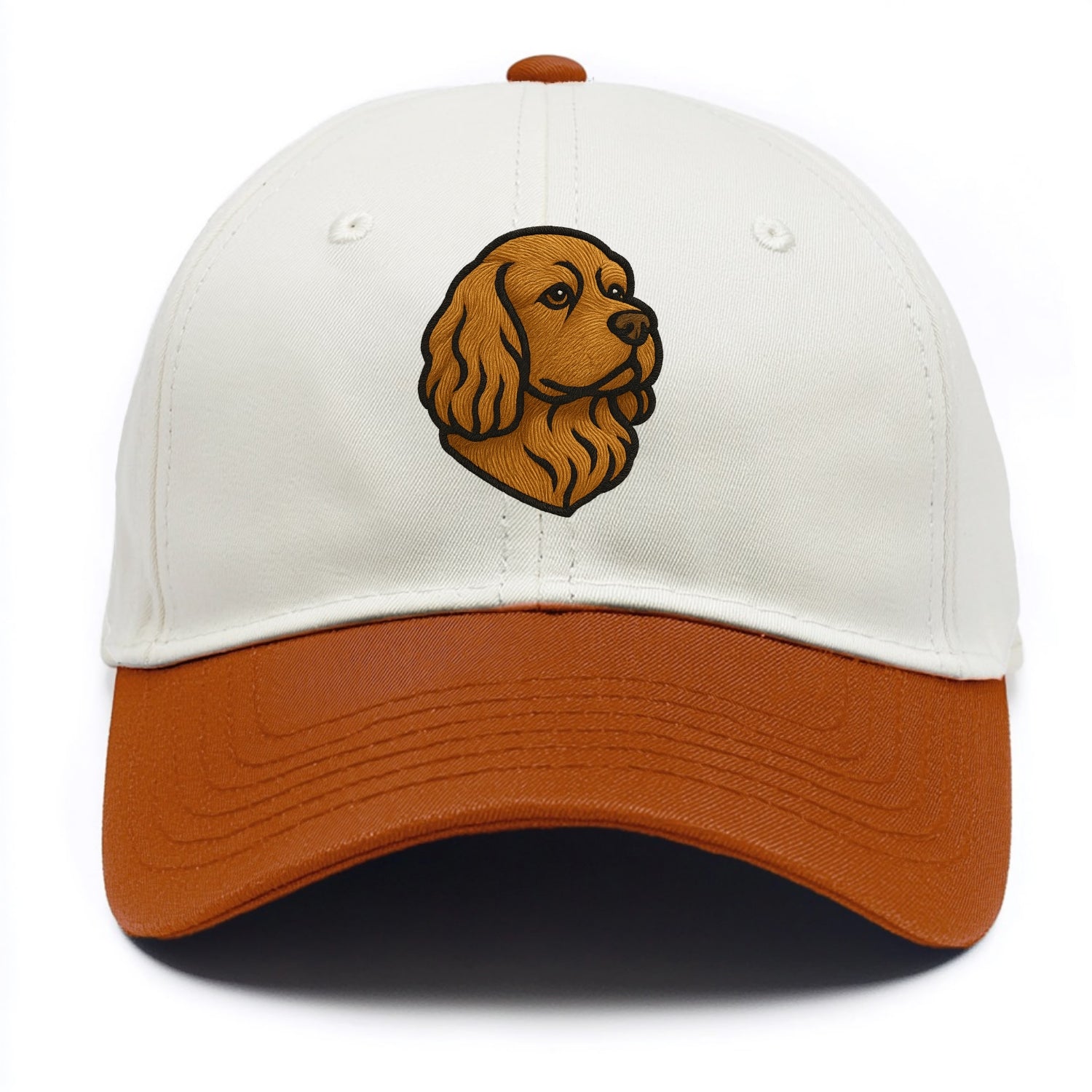 Sussex Spaniel - Golden liver embroidered low-set design - Two Tone Cap - Orange
